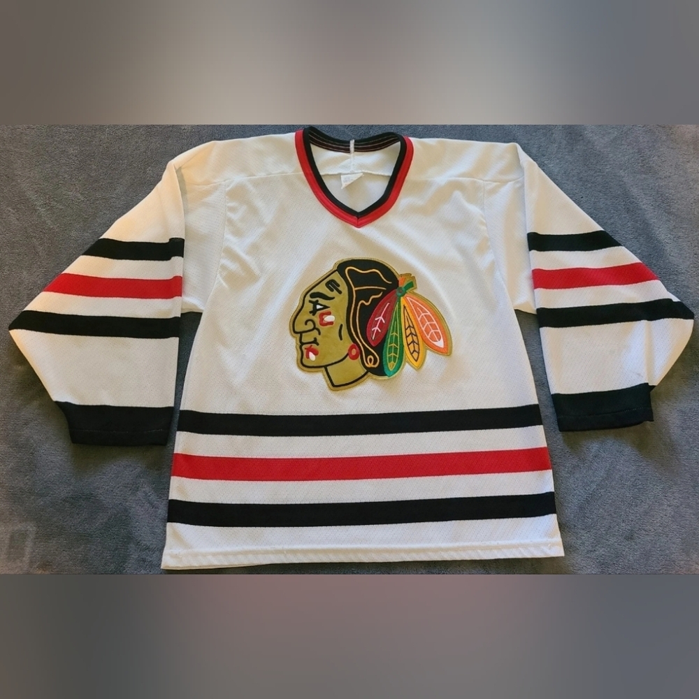 Vintage 90s CCM Maska Chicago Blackhawks NHL Jersey White Size Mens Small